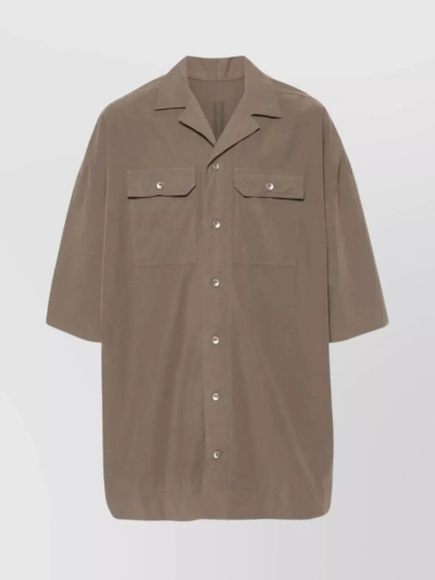 Rick Owens Drkshdw Oversized Chest Pockets Shirt With Short Sleeves In Brown