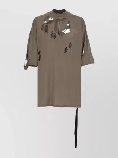 Rick Owens Drkshdw Oversized Crewneck T-shirt Distressed Cut-outs In Neutral