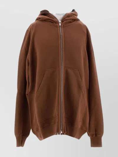 Rick Owens Drkshdw Oversized Hoodie With Front Pockets And Ribbed Trims In Brown