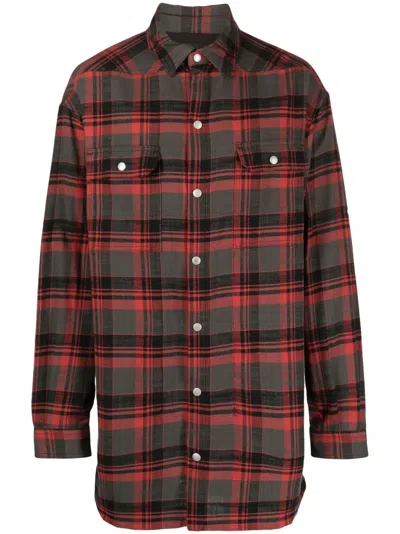 Rick Owens Drkshdw Oversized Plaid Long-sleeve Shirt In Red