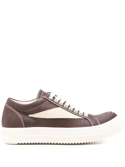 Rick Owens Drkshdw Panelled Round Toe Lace-up Sneakers In Brown