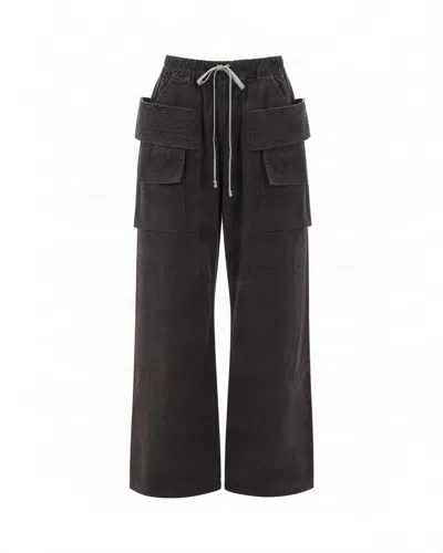 Rick Owens Drkshdw Pantalone Creatch Wide Cargo Drawstring Dark Dust In Black