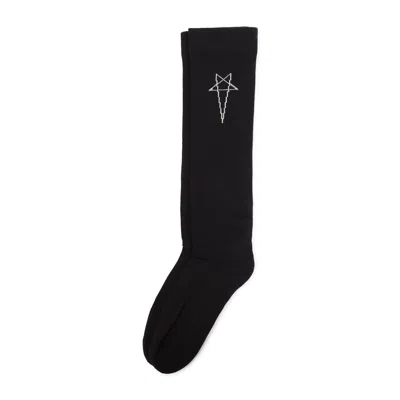 Rick Owens Drkshdw Pentagram Knee-high Ribbed Socks In Black