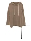 Rick Owens Drkshdw Asymmetric Hem Hooded Coat Drawstring Detail In Brown