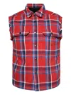 Rick Owens Drkshdw Plaid Sleeveless Shirt In Red