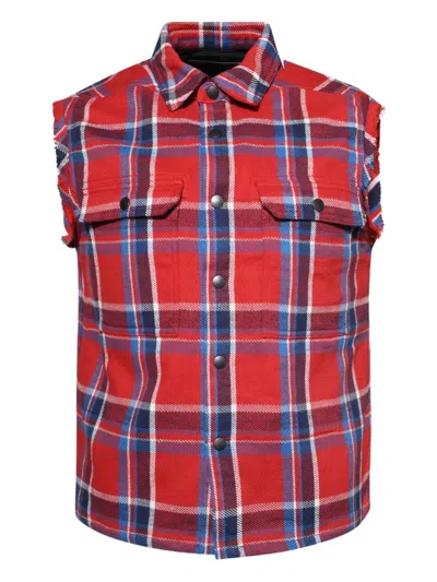 Rick Owens Drkshdw Plaid Sleeveless Shirt In Red