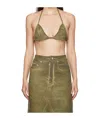 Rick Owens Drkshdw Khaki Porterville Foil Stretch Denim Bra In Green