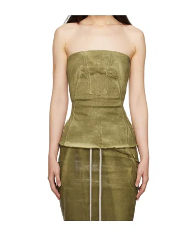 Rick Owens Drkshdw Green Porterville Bustier Denim Top In 85 Sage