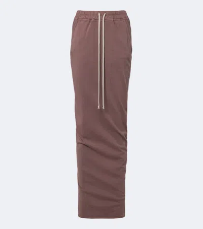 Rick Owens Drkshdw Pull On Pillar Cotton Maxi Skirt In Burgundy
