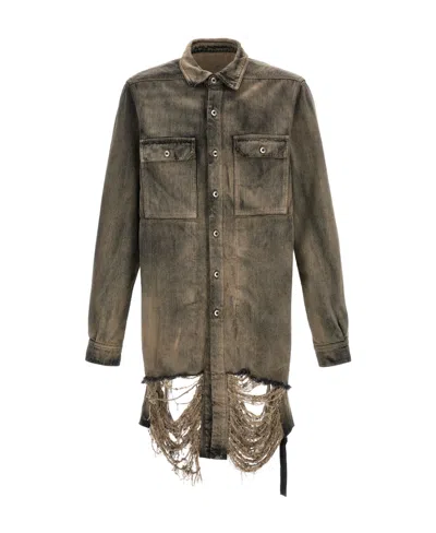Rick Owens Drkshdw Raaw-edge Denim Overshirt In Green