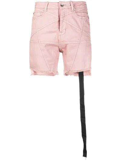 Rick Owens Drkshdw Distressed High-rise Denim Shorts In Pink