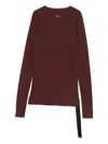 Rick Owens Drkshdw Asymmetric Hem Long Sleeve Ribbed Top In Red