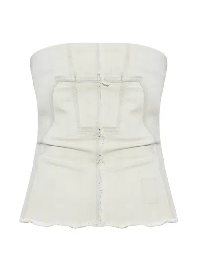 Rick Owens Drkshdw Strapless Structured Asymmetry Denim Bustier Top In Pink