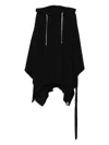 Rick Owens Drkshdw Raw-edge Drawstring Poncho Hoodie In Black