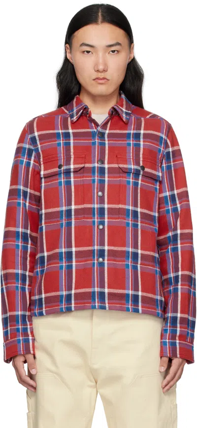 RICK OWENS DRKSHDW RED & NAVY HOLLYWOOD CROPPED OVERSHIRT