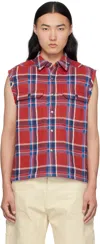 Rick Owens Drkshdw Plaid Sleeveless Shirt In Red