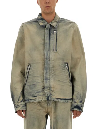 Rick Owens Drkshdw Regular Fit Cotton Denim Concealed Zipfront Jacket In Green