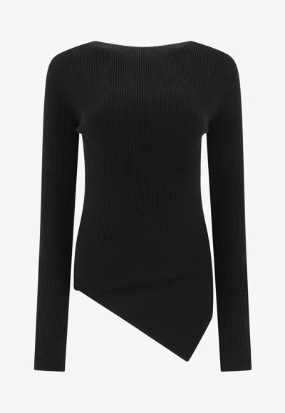 Rick Owens Drkshdw Ribbed Asymmetrical Sweater In Black