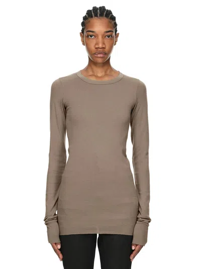 Rick Owens Drkshdw Ribbed Crew Neck Long Sleeve Slim-fit Cotton T-shirt In Brown