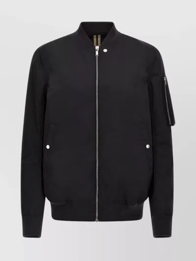 Rick Owens Drkshdw Ribbed Cuffs And Hem Bomber Jacket With Side And Sleeve Pockets In Black