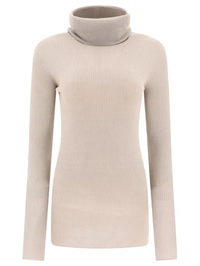 Rick Owens Drkshdw "ribbed Tube" Turtleneck Sweater In Neutral
