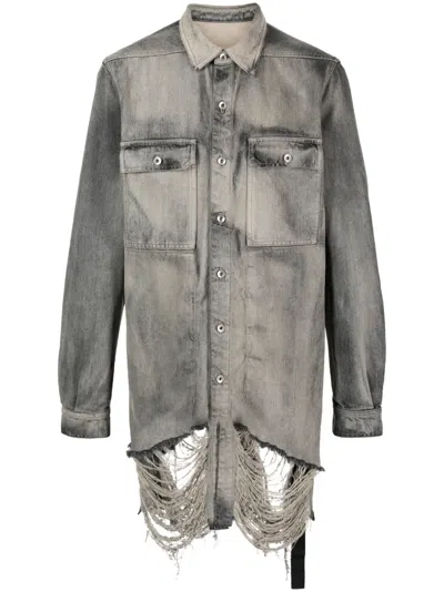 Rick Owens Drkshdw Ripped-detailing Cotton Shirt In Grey