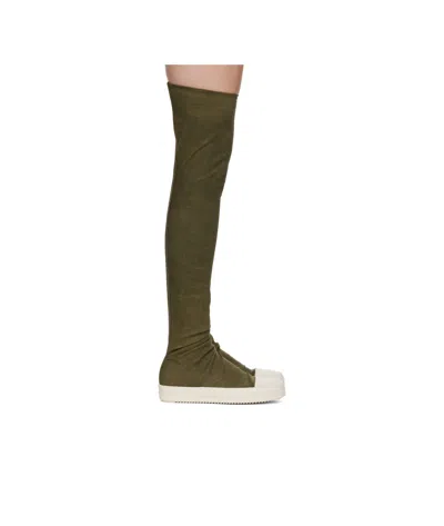 Rick Owens Drkshdw Khaki Porterville High Sock Sneaks Tall Boots In 8511 Sage/milk/milk