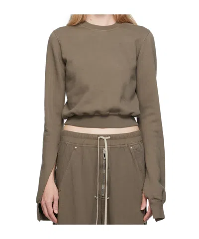 Rick Owens Drkshdw Round Neck Slit Sweater In Brown