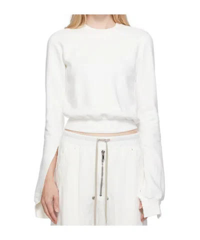 Rick Owens Drkshdw Round Neck Slit Sweater In White