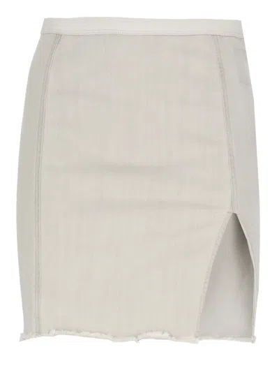 Rick Owens Drkshdw Sacri Mini Skirt With Elastic Waistband And Rear Vent In White