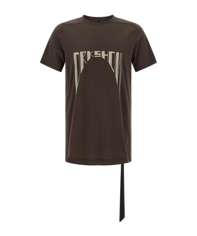 Rick Owens Drkshdw Asymmetrical Hem Graphic Print T-shirt In Brown