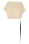 Rick Owens Drkshdw 'drawstring Patch Ribbed Round Sleeve Top' In Nude