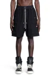 Rick Owens Drkshdw Cargo Fleece Knee-length Shorts With Ribbed Detailing In Black