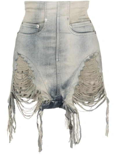 Rick Owens Drkshdw High-waisted Ripped Denim Shorts In Blue