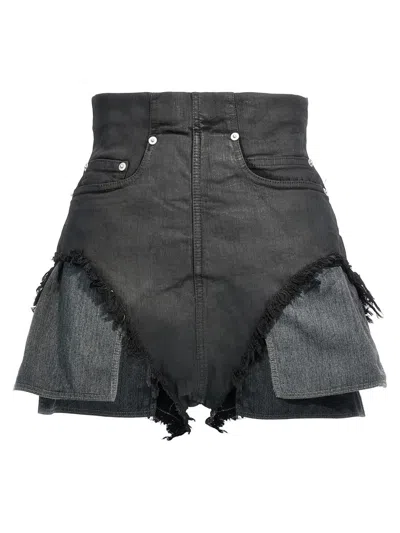 Rick Owens Drkshdw High Waist Frayed Hem Shorts With Pockets In Black