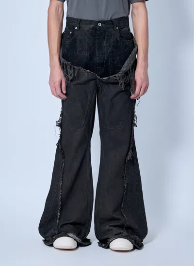 Rick Owens Drkshdw Shredded Denim Slivered Bootcut Jeans In Gray