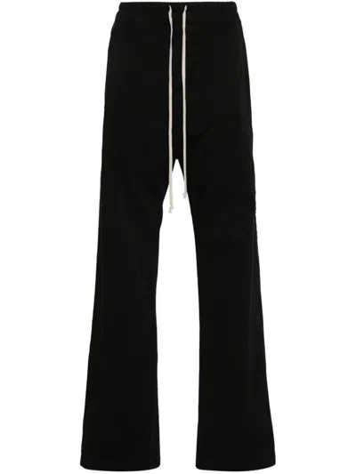 Rick Owens Drkshdw Side-slit Cotton Straight Trousers In Black
