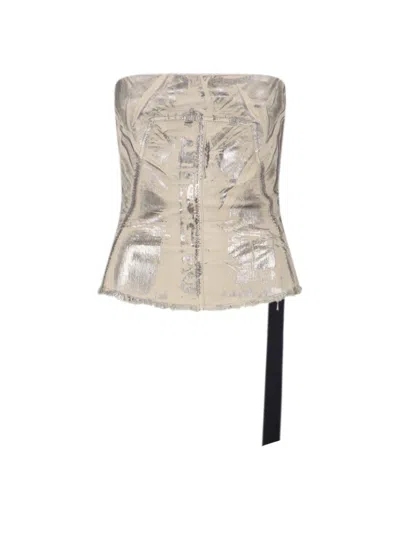RICK OWENS DRKSHDW SILVER COTTON BLEND BUSTIER TOP