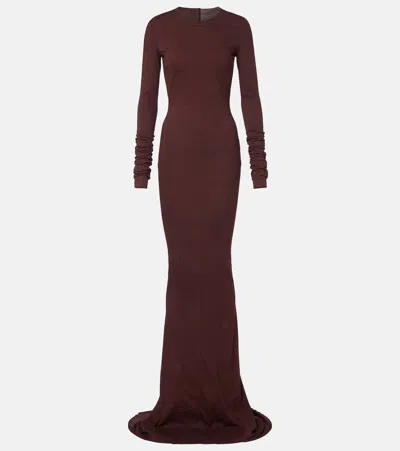 Rick Owens Drkshdw Simple Edfu Cotton Jersey Maxi Dress In Brown