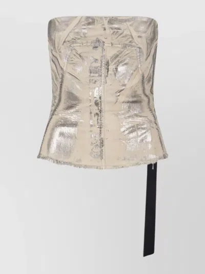 RICK OWENS DRKSHDW SLEEVED TOP WITH STRAP DETAIL AND METALLIC FINISH