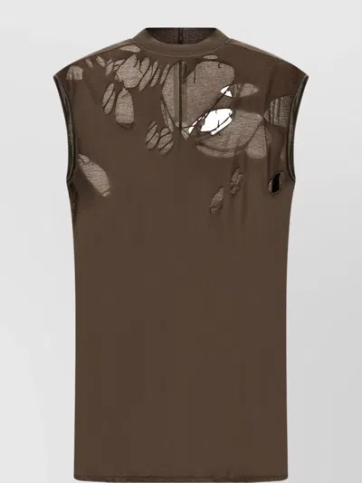 Rick Owens Drkshdw Sleeveless Crew Neck Top With Distressed Detailing In Black