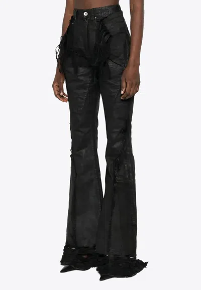 Rick Owens Drkshdw Slivered Bootcut Frayed Jeans In Black