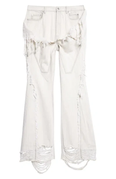 Rick Owens Drkshdw Slivered Shredded Bootcut Jeans In White