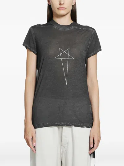 Rick Owens Drkshdw Graphic Cotton T-shirt With Drape Detail In Black