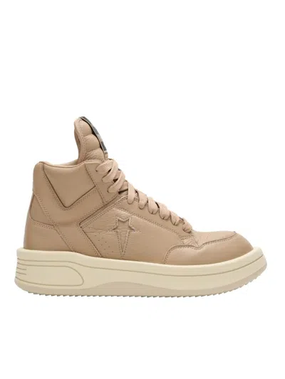 Rick Owens X Converse Turbowpn Leather Platform Sneakers In Beige