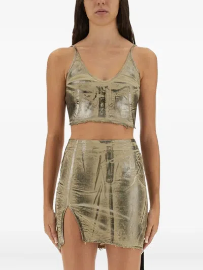 Rick Owens Drkshdw Drkshdw By Rick Owens Cropped Fitted Top With Subtle Sheen In Neutral