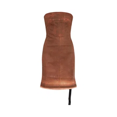 Pre-owned Rick Owens Drkshdw Splintered Denim Bustier Dress 'terra' | Grey | Women's Size Xs
