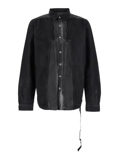 Rick Owens Drkshdw 'splintered' Grey Shirt With Classic Collar And Faded Effect In Cotton Man In Black