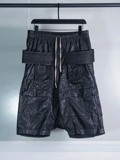 Pre-owned Rick Owens Drkshdw Ss12 Black Creatch Cargo Waxed Shorts