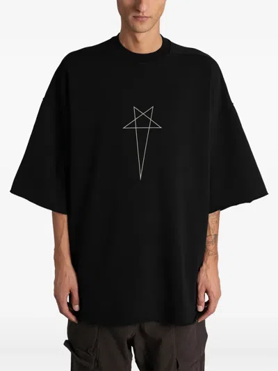 Rick Owens Drkshdw Star-motif Raw-hem T-shirt In Black